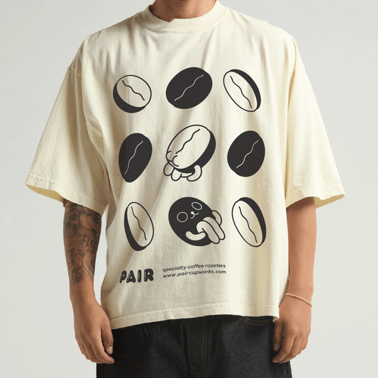 Beans Beans Beans Graphic on a Beige Shirt by Pair Cupworks