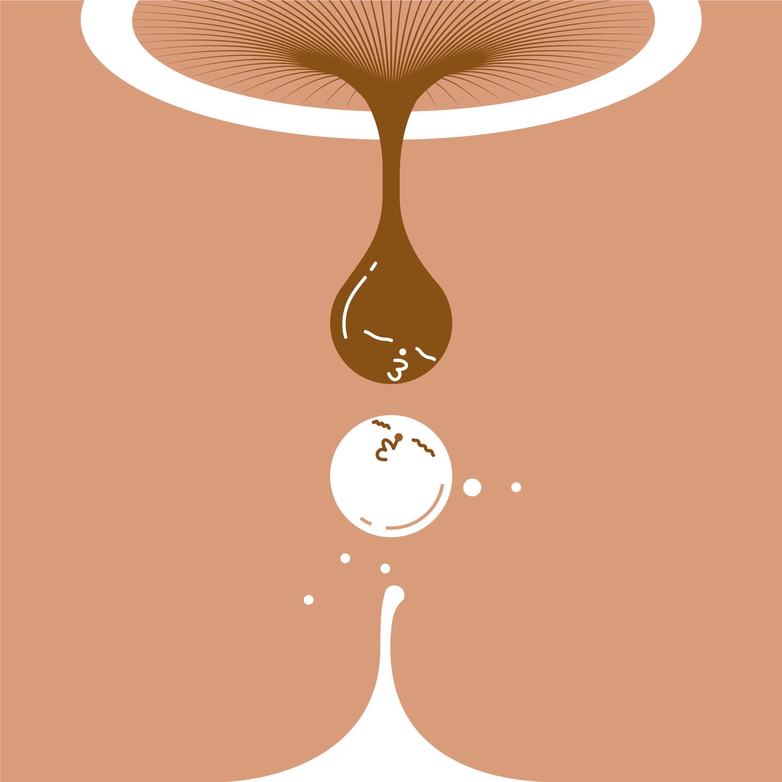 Illustration of a drop of espresso lovingly anticipating to meet with a drop of milk